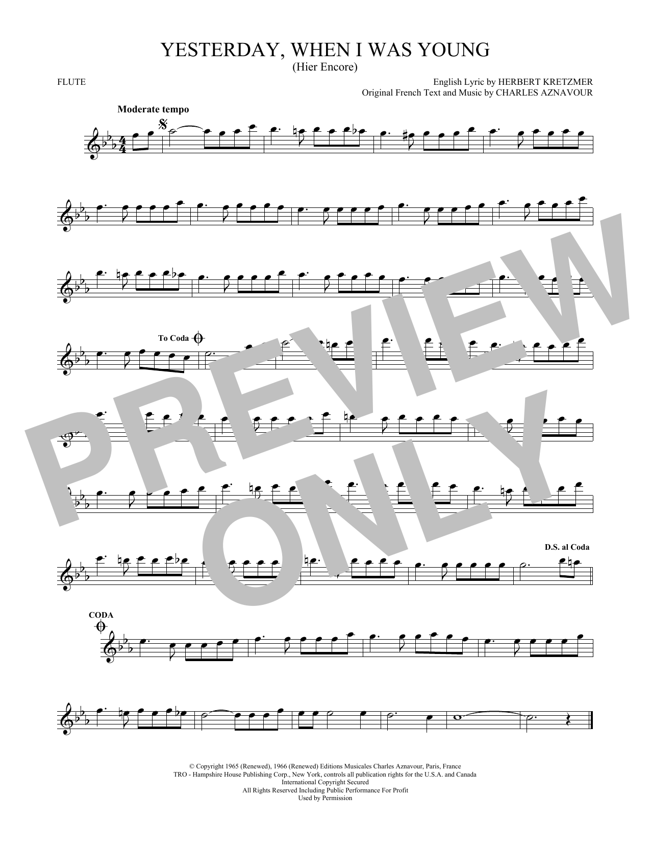 Download Roy Clark Yesterday, When I Was Young (Hier Encor Sheet Music
