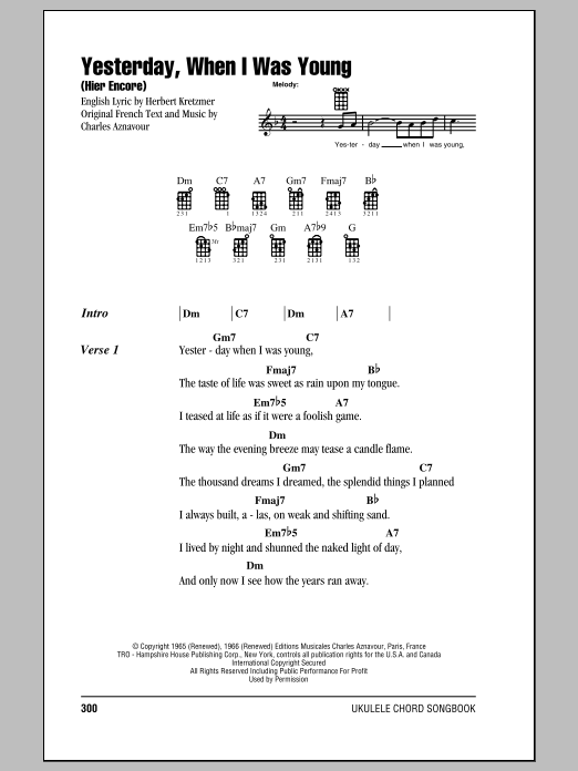 Download Roy Clark Yesterday, When I Was Young (Hier Encor Sheet Music