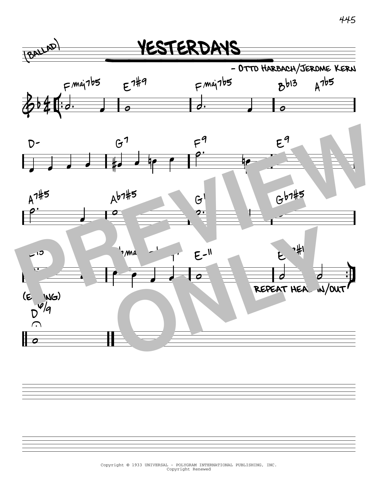 Download Otto Harbach Yesterdays [Reharmonized version] (arr. Sheet Music