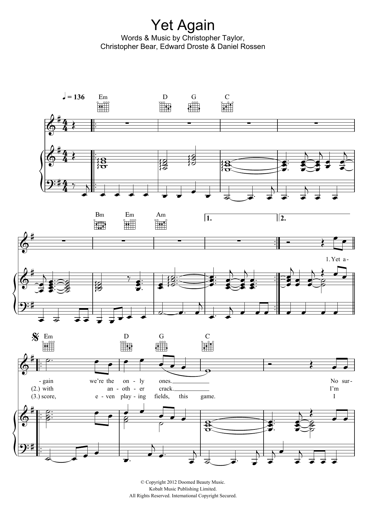 Download Grizzly Bear Yet Again Sheet Music