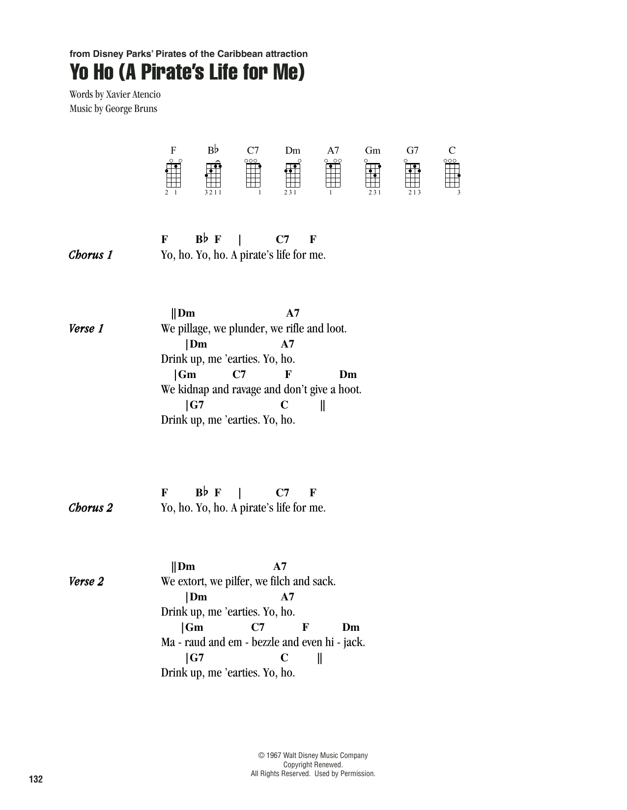 George Bruns Yo Ho (A Pirate's Life For Me) sheet music notes printable PDF score