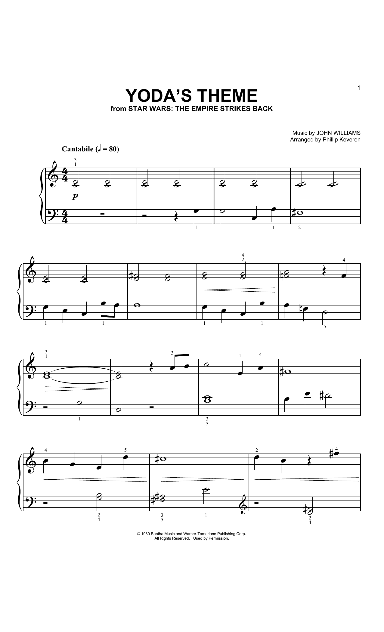 Download John Williams Yoda's Theme (Arr. Phillip Keveren) Sheet Music