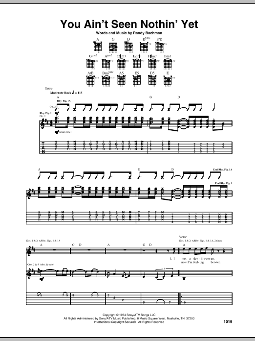 Download Bachman-Turner Overdrive You Ain't Seen Nothin' Yet Sheet Music
