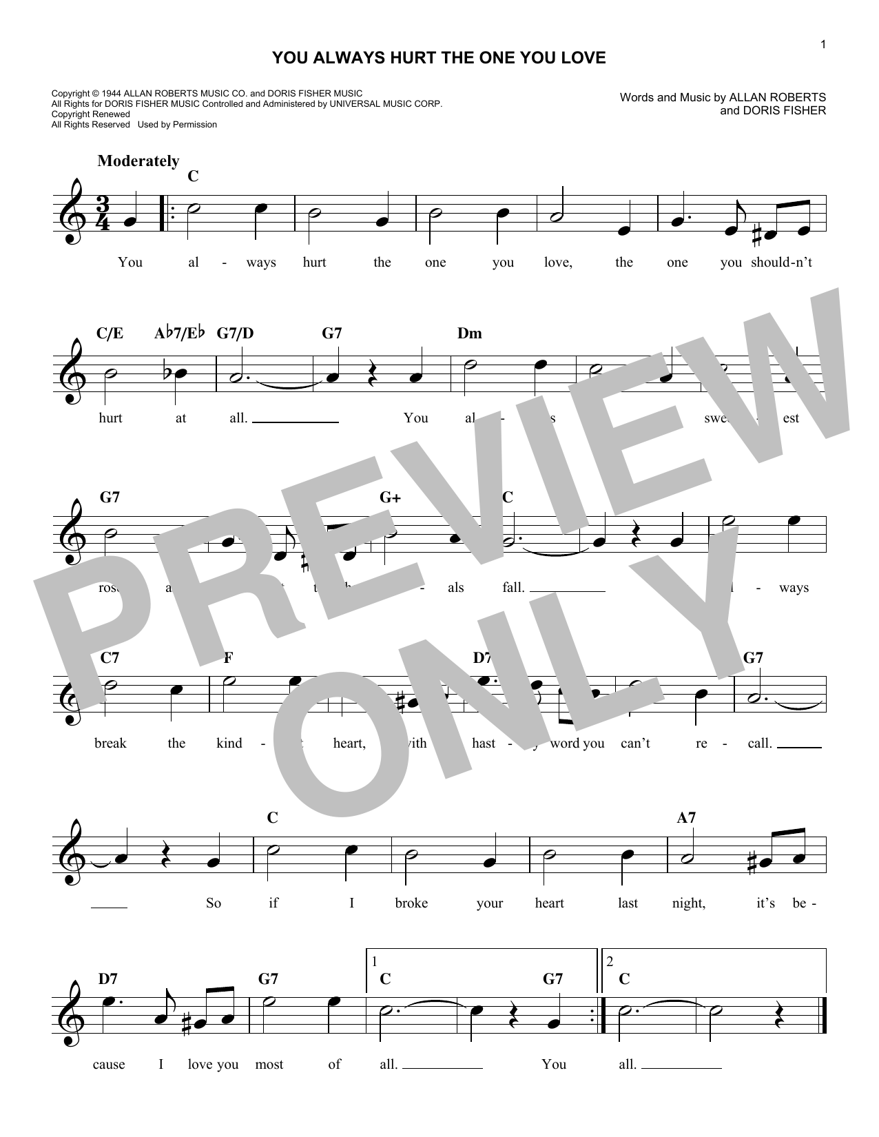 Download Mills Brothers You Always Hurt The One You Love Sheet Music