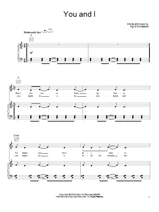 Download Ingrid Michaelson You And I Sheet Music