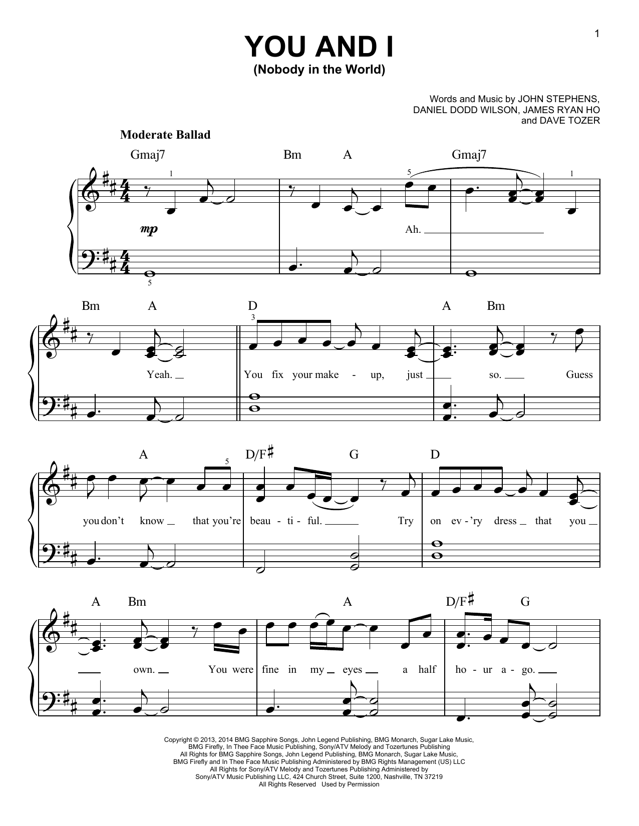 Download John Legend You And I (Nobody In The World) Sheet Music