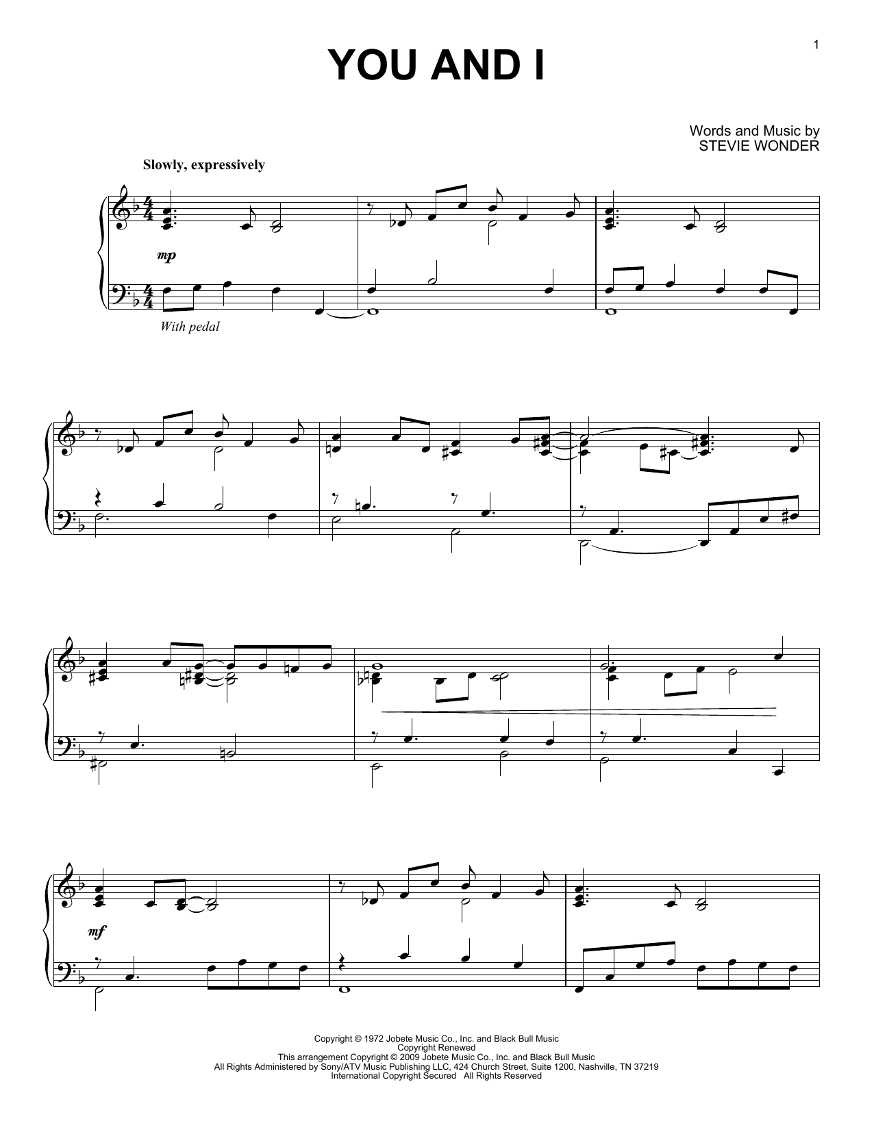 Download Stevie Wonder You And I Sheet Music