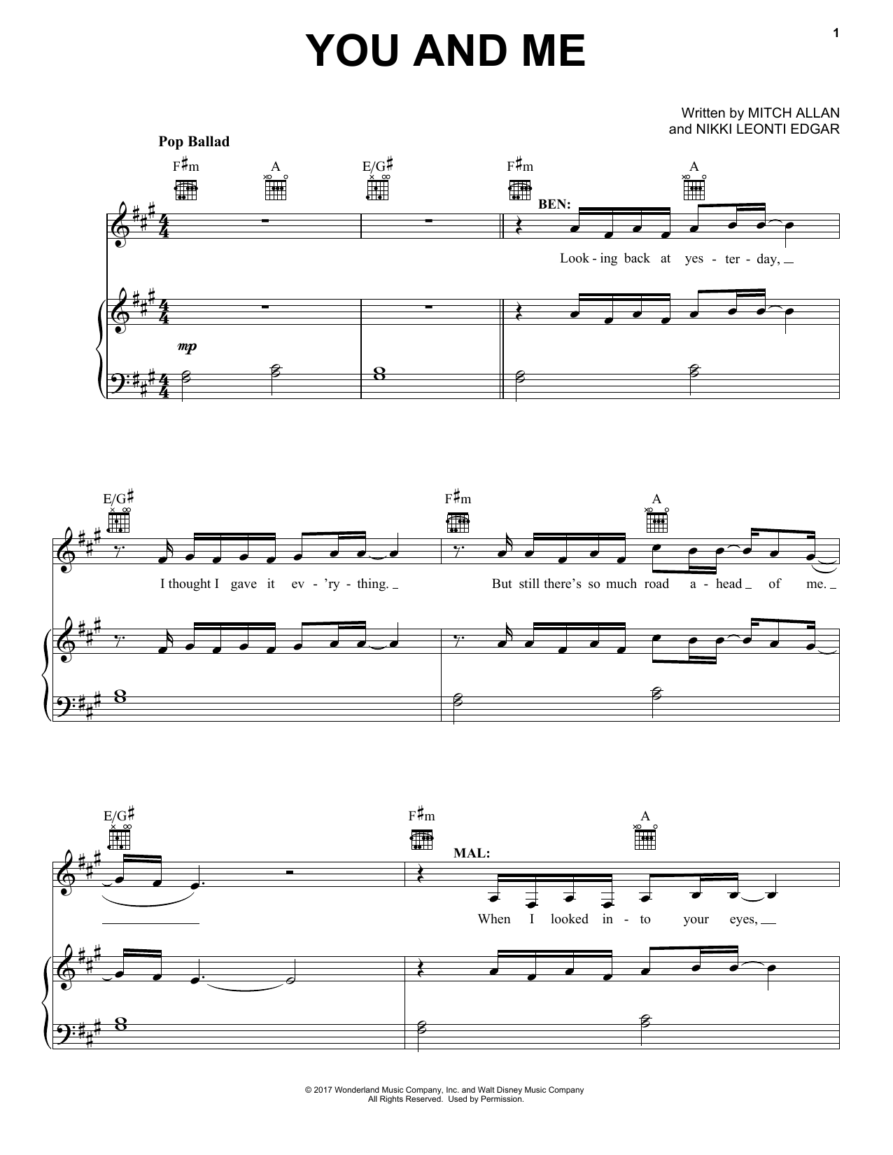 Download Mitch Allan You And Me (from Disney's Descendants 2 Sheet Music