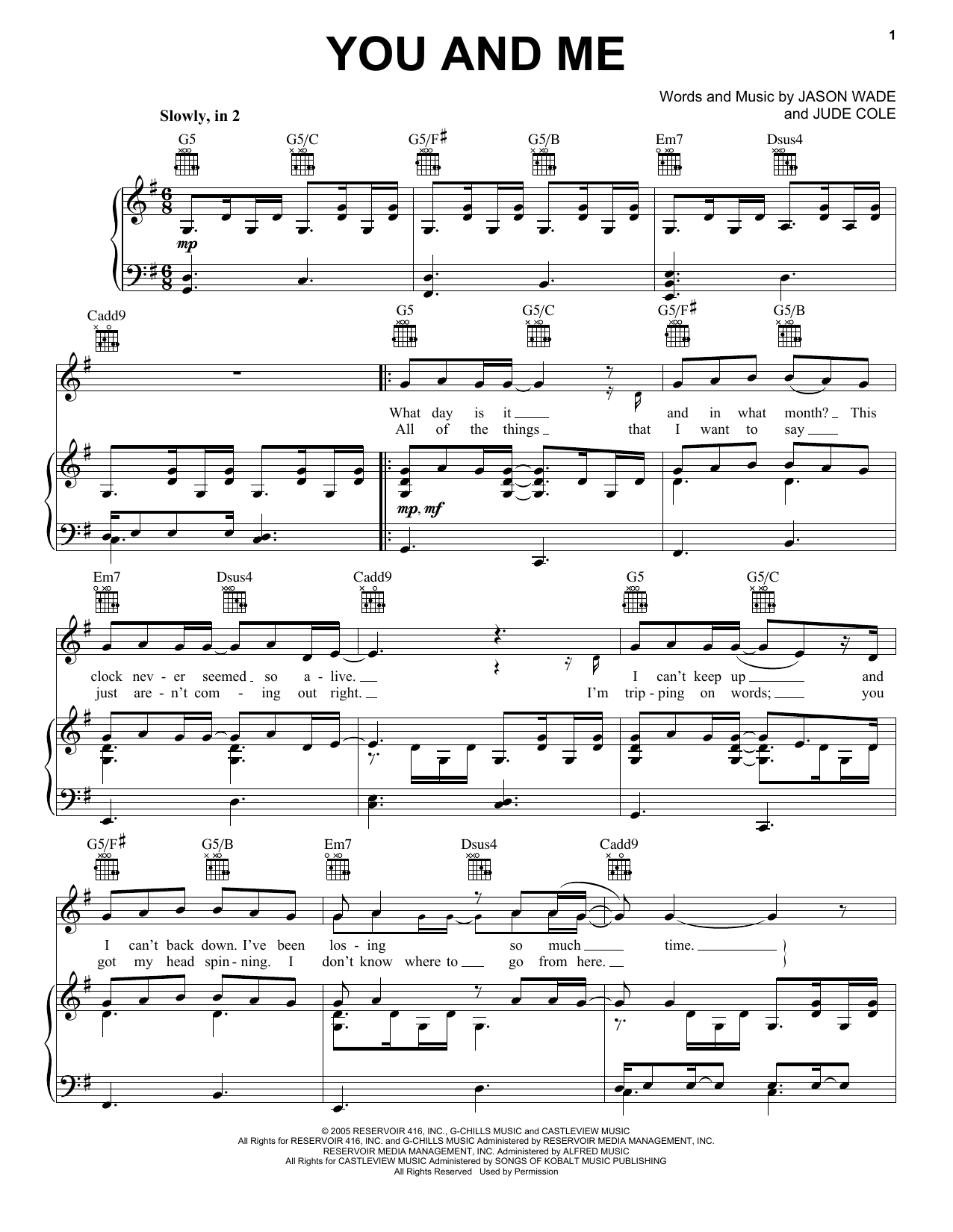 Download Lifehouse You And Me Sheet Music