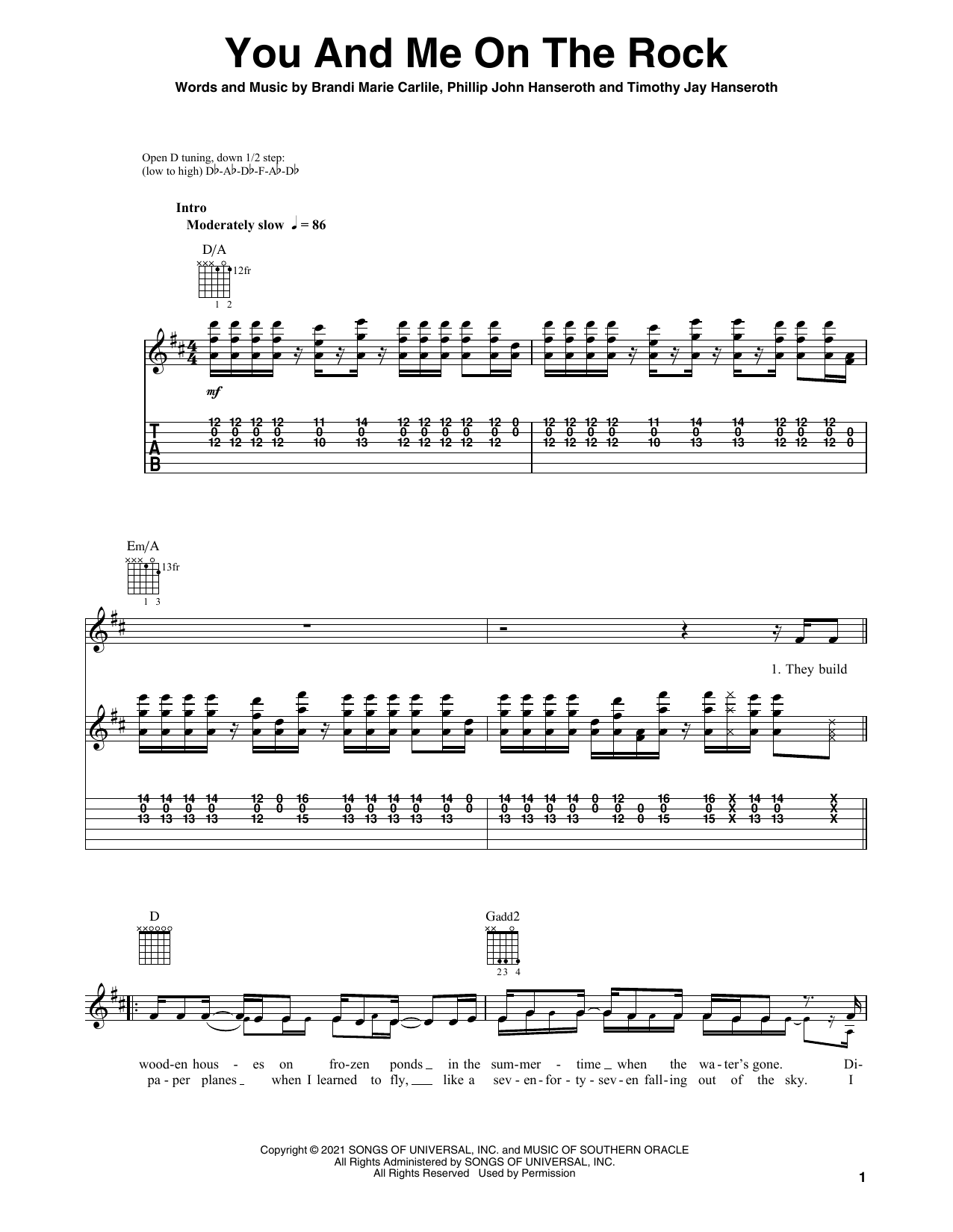 Download Brandi Carlile You And Me On The Rock (feat. Lucius) Sheet Music