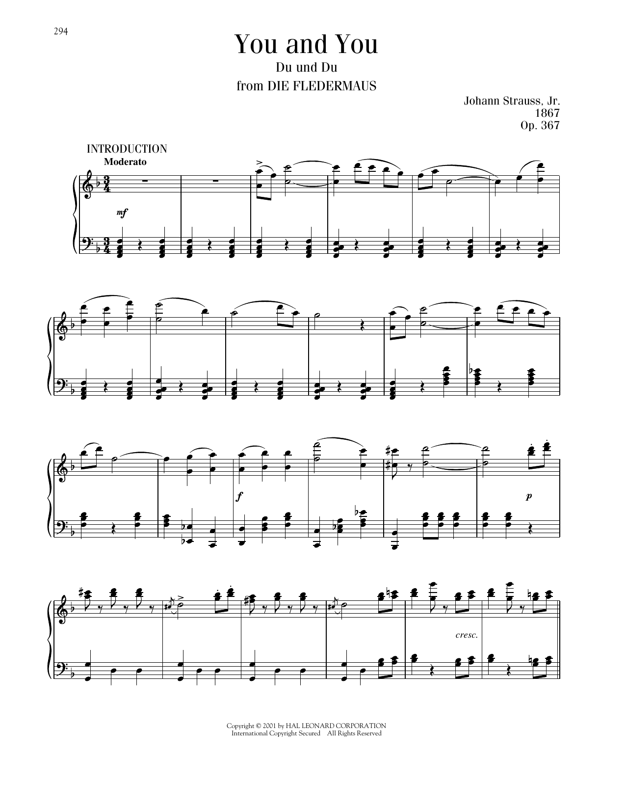 Johann Strauss You And You, Op. 367 sheet music notes printable PDF score