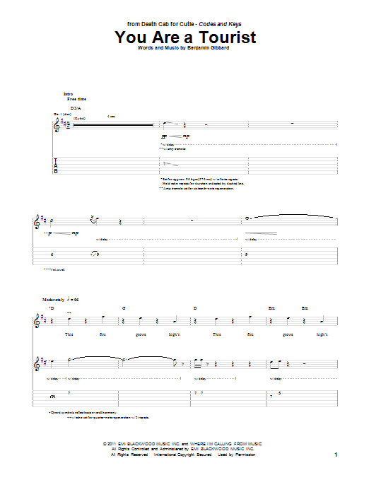 Download Death Cab For Cutie You Are A Tourist Sheet Music