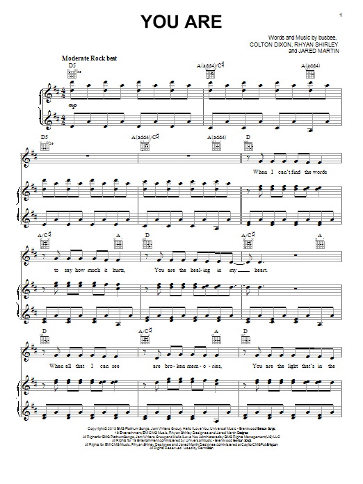 Download Colton Dixon You Are Sheet Music