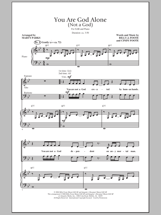 Download Marty Parks You Are God Alone (Not A God) Sheet Music