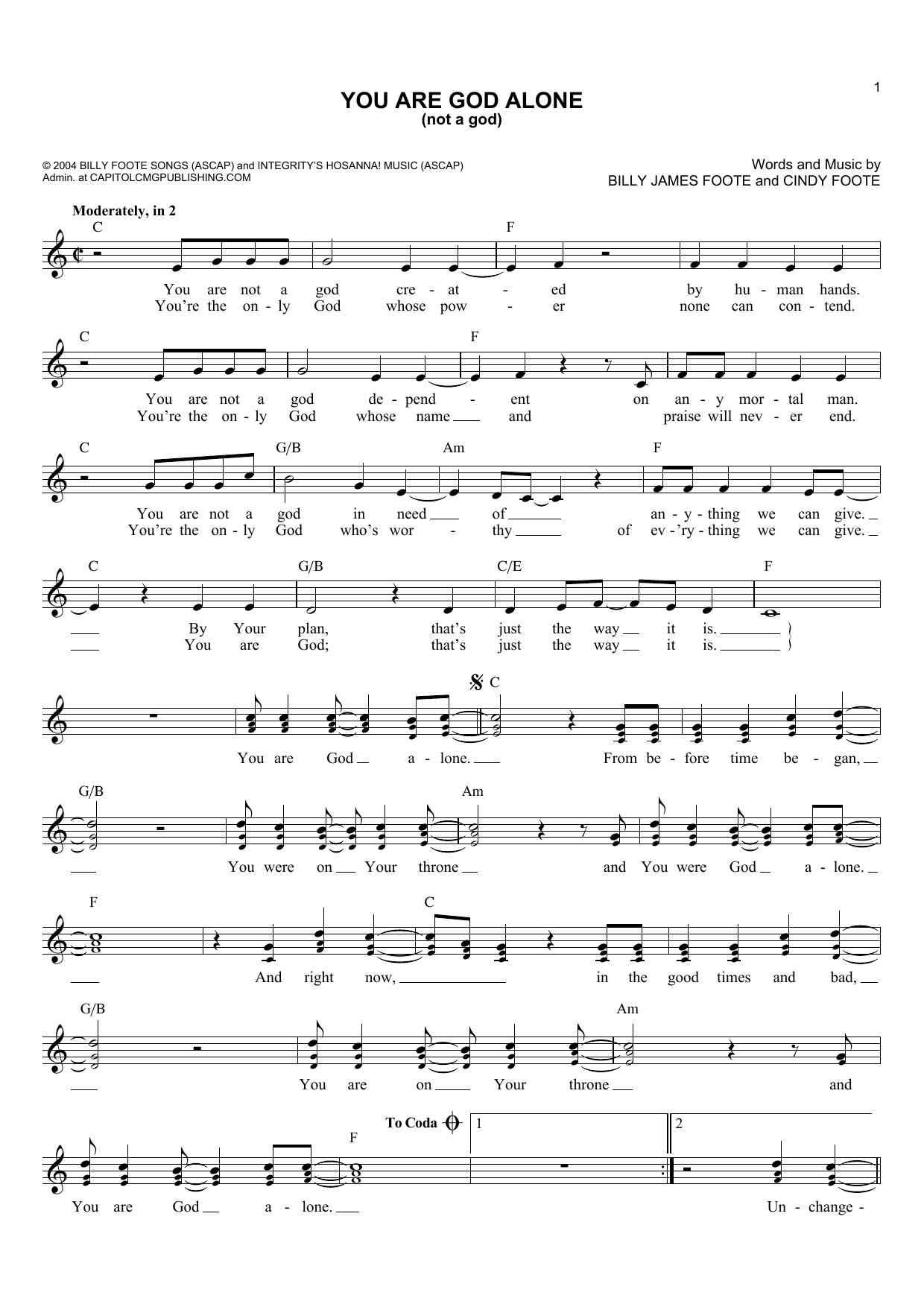Download Phillips, Craig & Dean You Are God Alone (Not A God) Sheet Music
