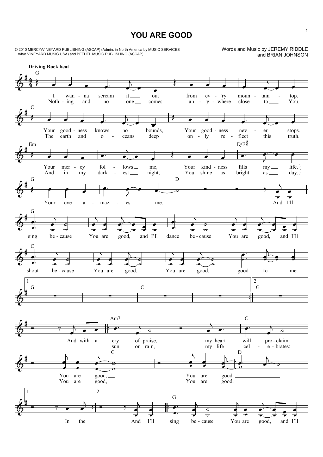 Download Jeremy Riddle You Are Good Sheet Music