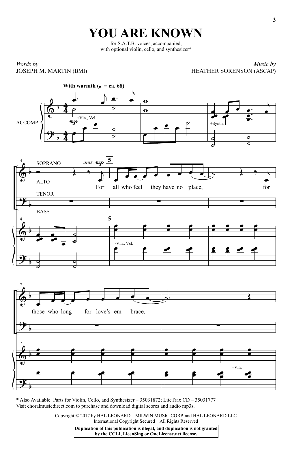 Download Heather Sorenson You Are Known Sheet Music