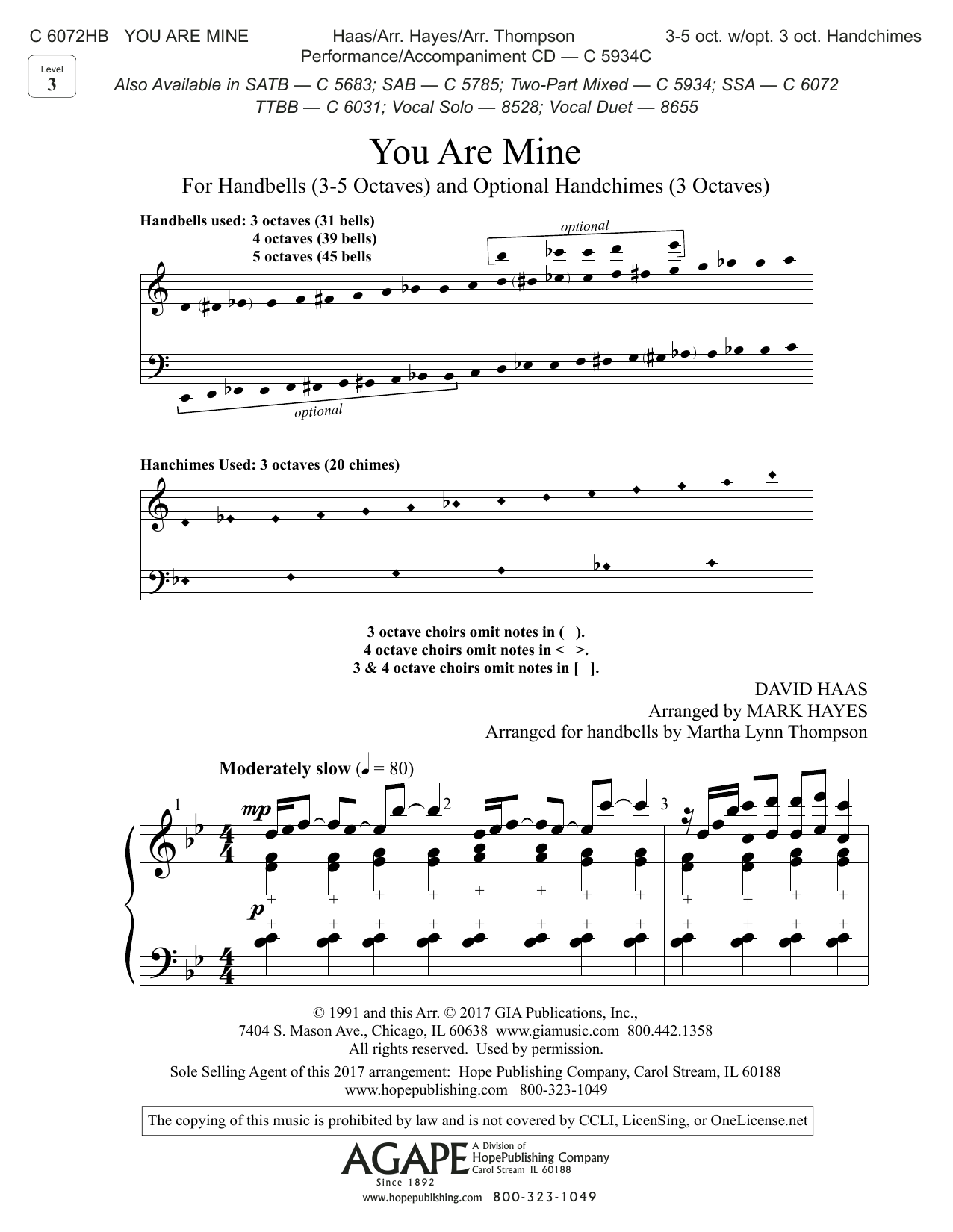 Download Mark Hayes You Are Mine - Handbells Sheet Music