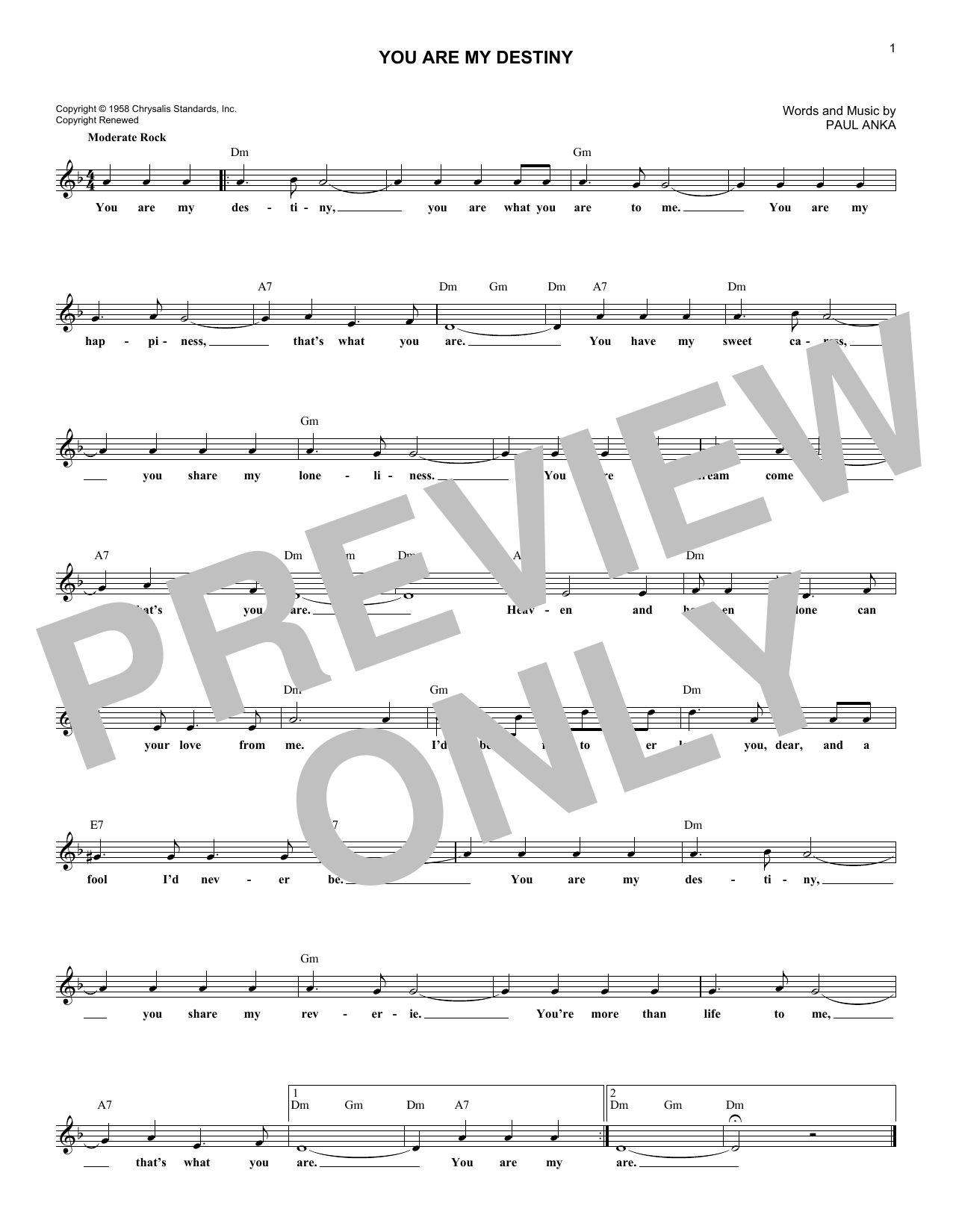 Download Paul Anka You Are My Destiny Sheet Music