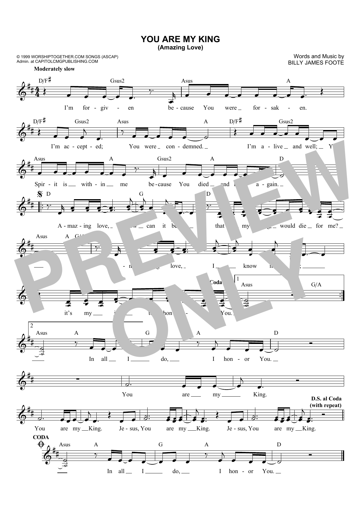 Download Billy Foote You Are My King (Amazing Love) Sheet Music