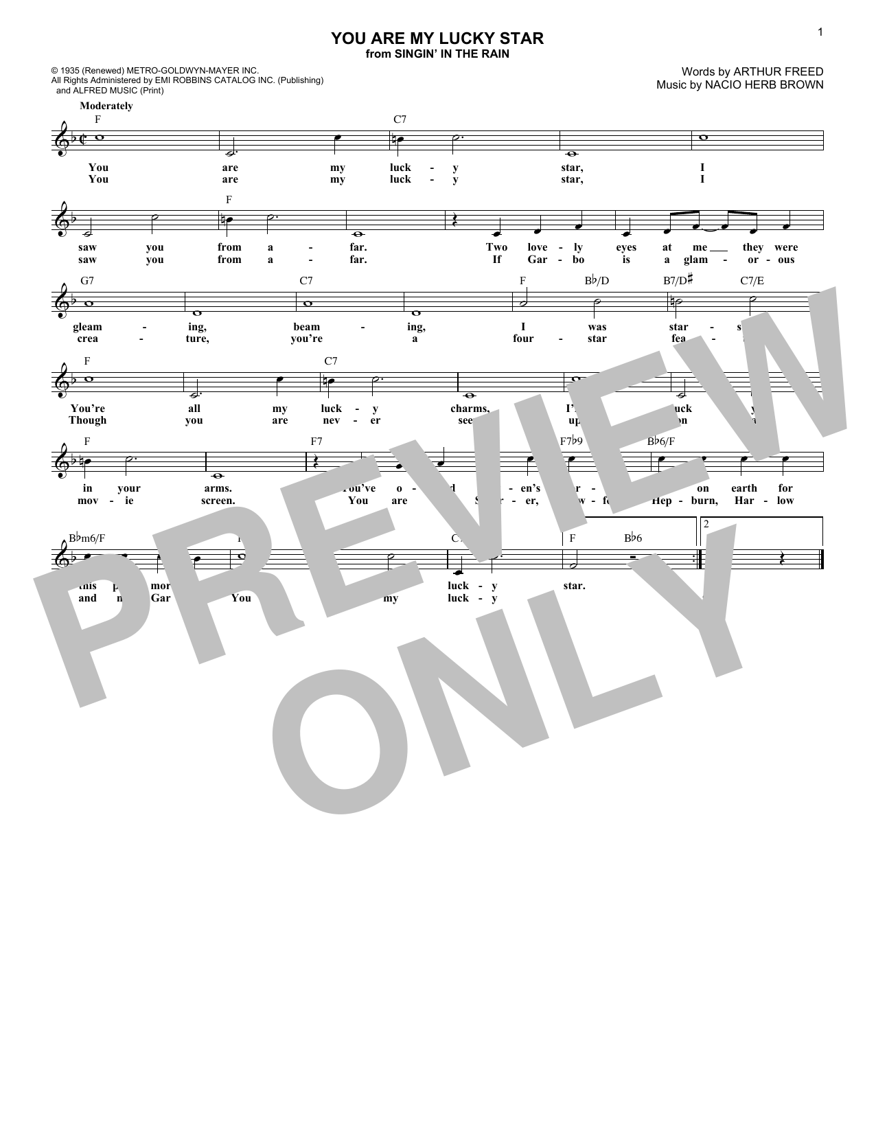 Download Arthur Freed You Are My Lucky Star Sheet Music