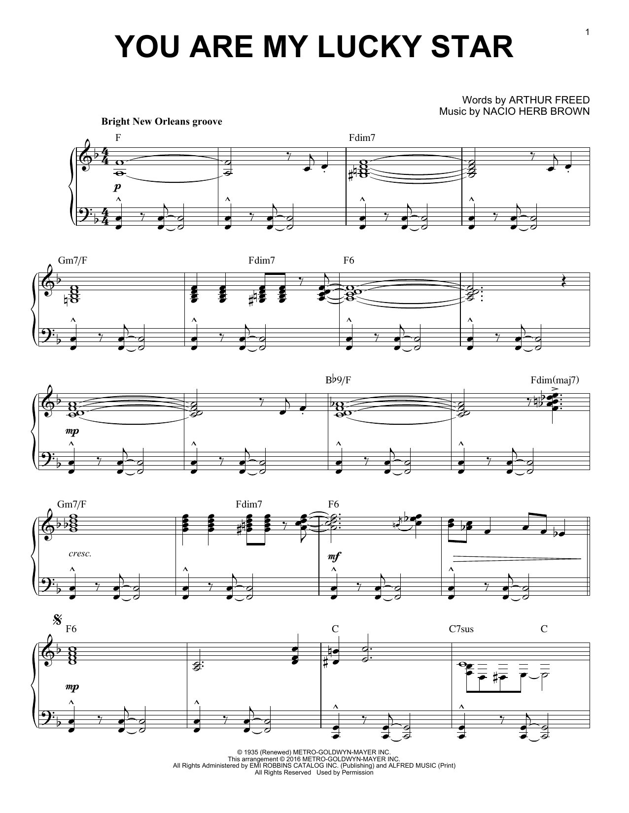 Download Arthur Freed You Are My Lucky Star [Jazz version] (a Sheet Music