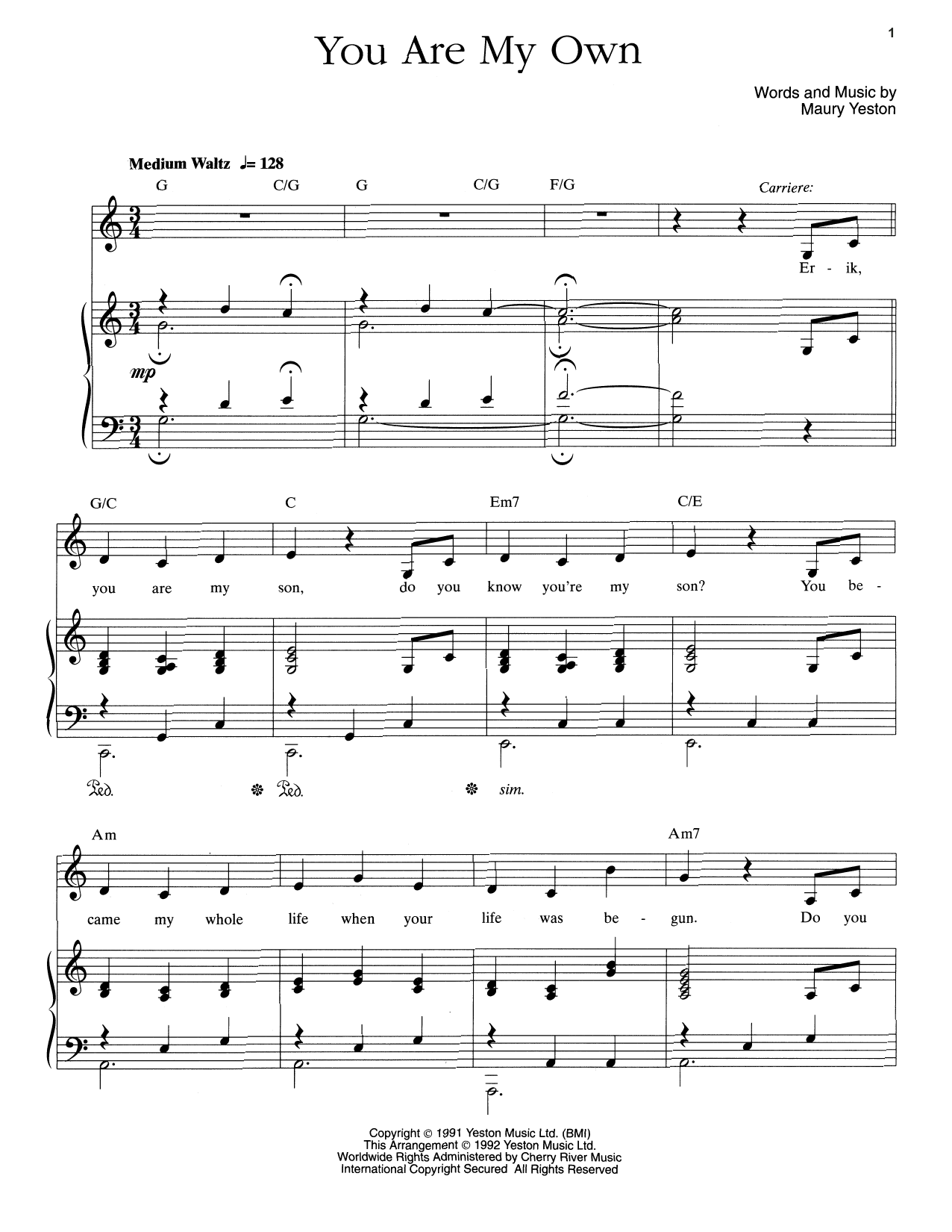 Download Maury Yeston You Are My Own Sheet Music