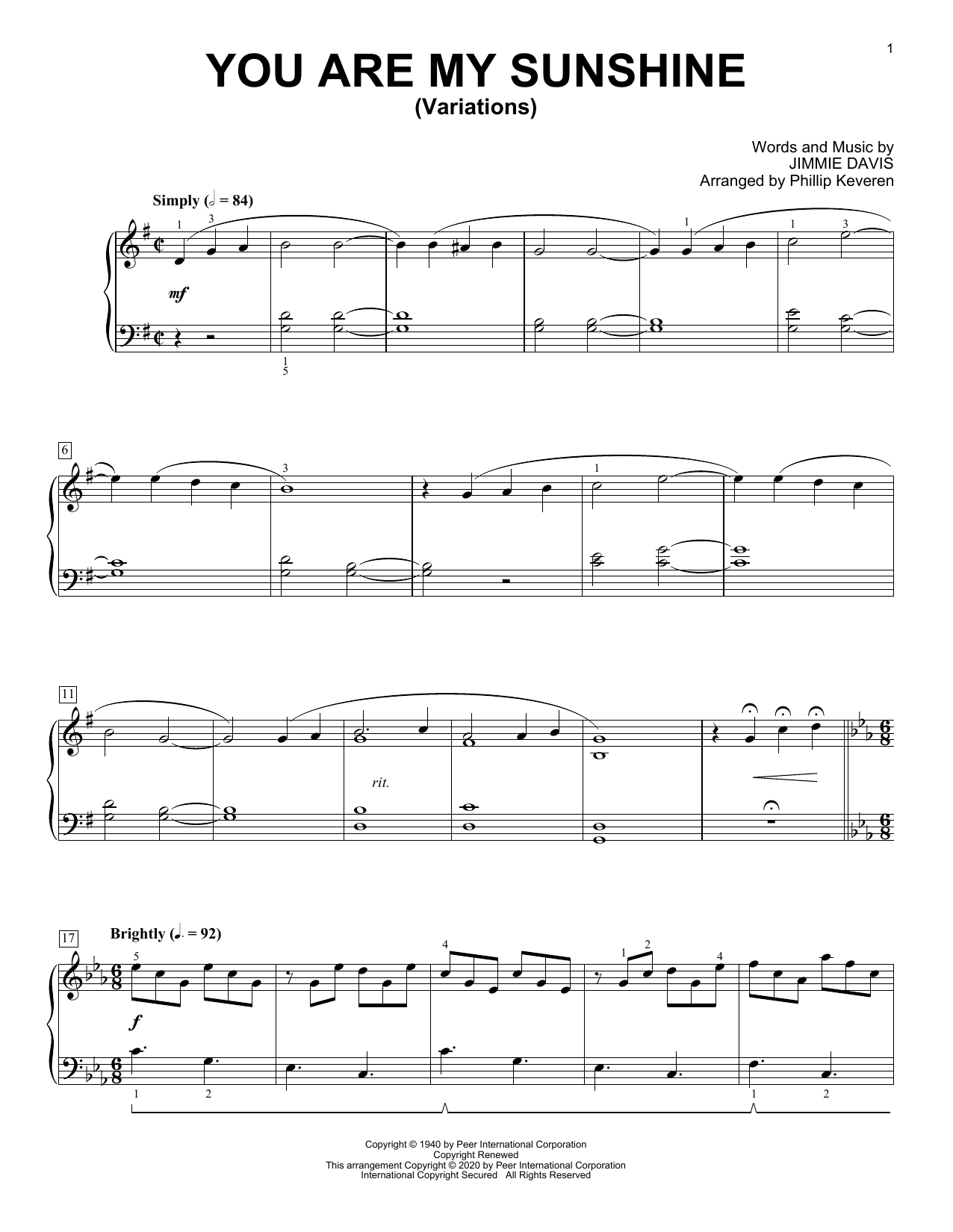 Download Ray Charles You Are My Sunshine [Classical version] Sheet Music