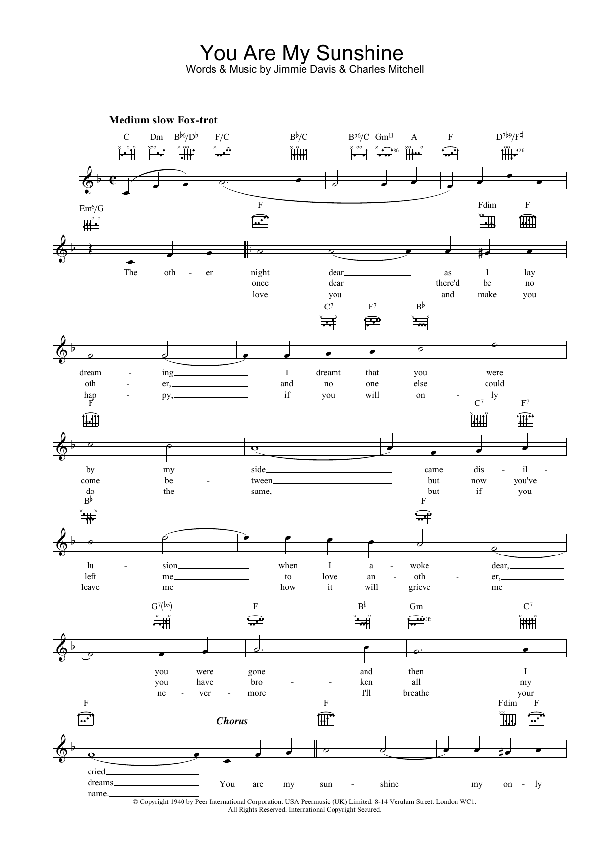 Download Bing Crosby You Are My Sunshine Sheet Music