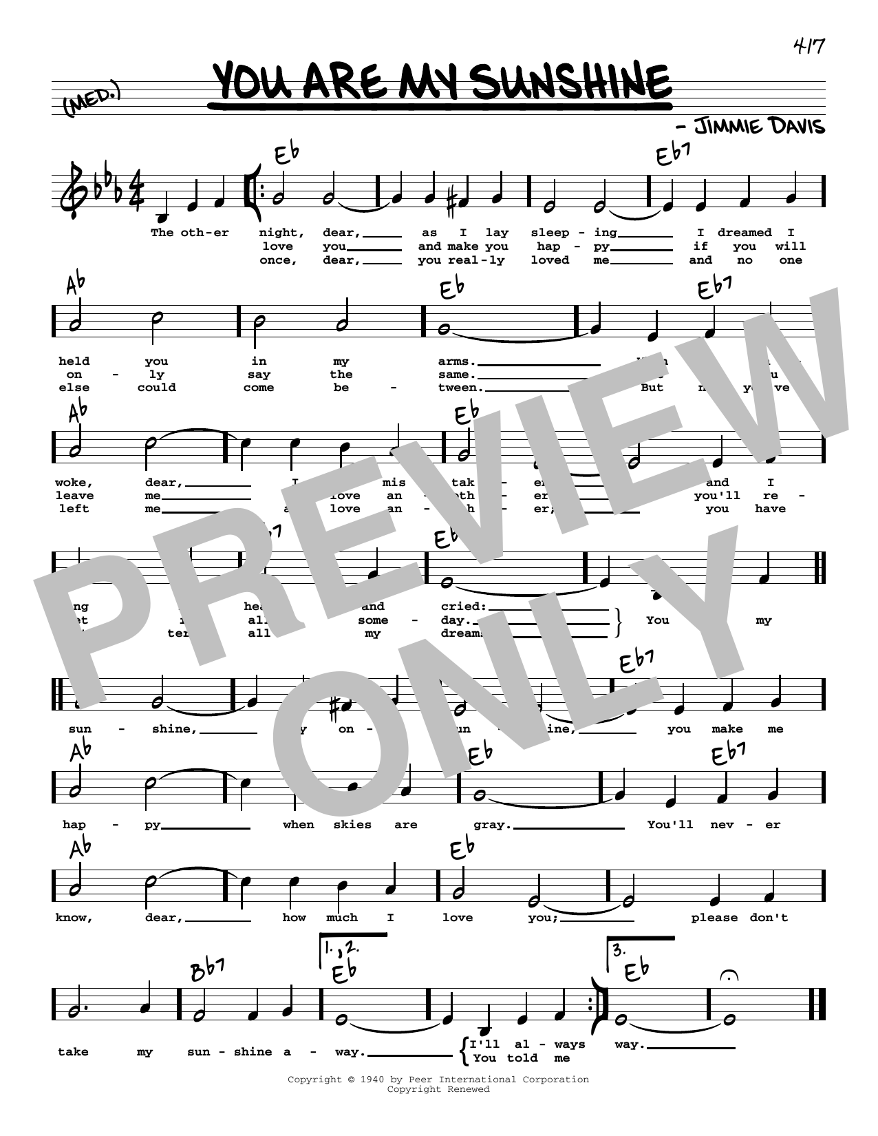 Download Duane Eddy You Are My Sunshine (Low Voice) Sheet Music
