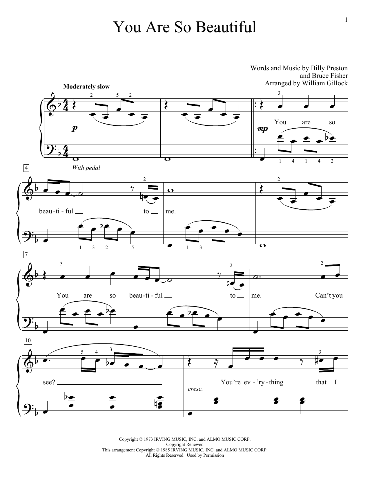 Download William Gillock You Are So Beautiful Sheet Music