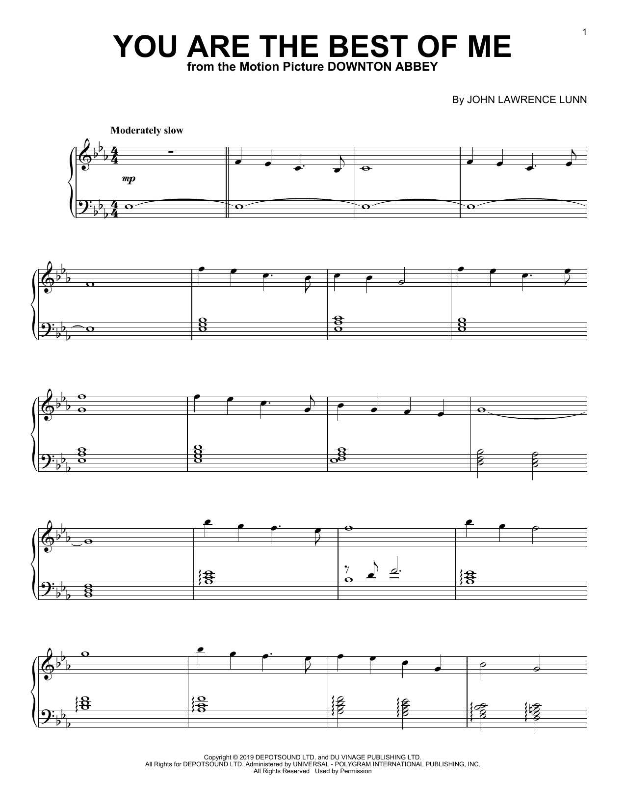 Download John Lunn You Are The Best Of Me (from the Motion Sheet Music