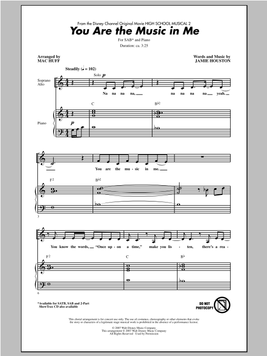 Download Zac Efron and Vanessa Hudgens You Are The Music In Me (from High Scho Sheet Music