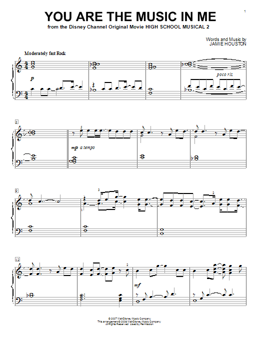 Download High School Musical 2 You Are The Music In Me Sheet Music