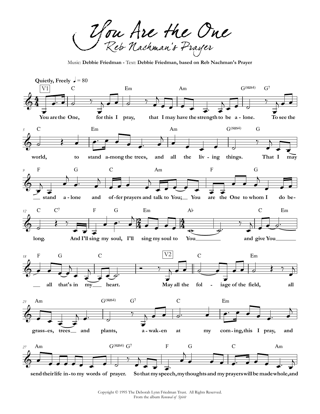 Download Debbie Friedman You are the One Sheet Music