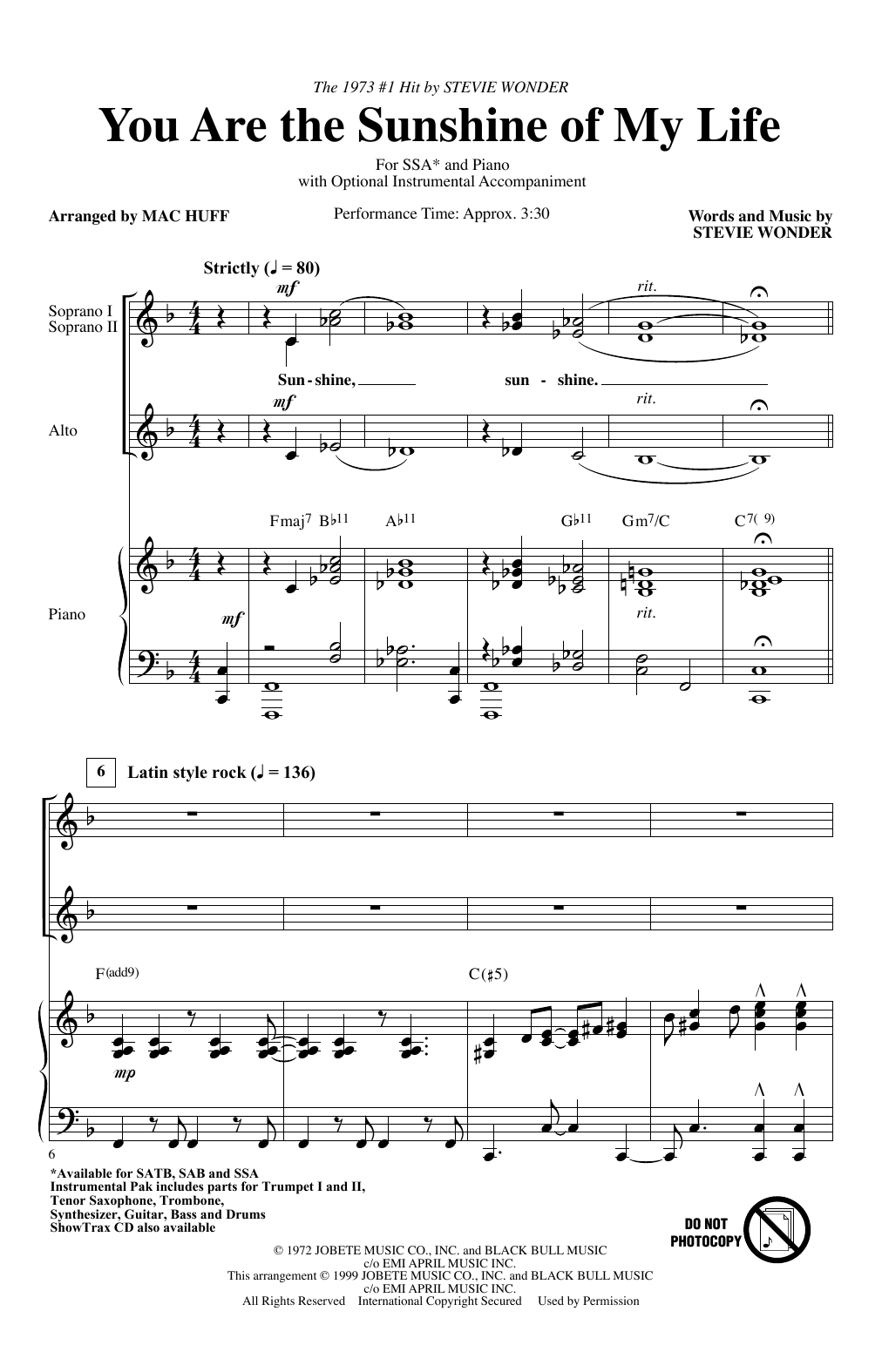Download Stevie Wonder You Are The Sunshine Of My Life (arr. M Sheet Music