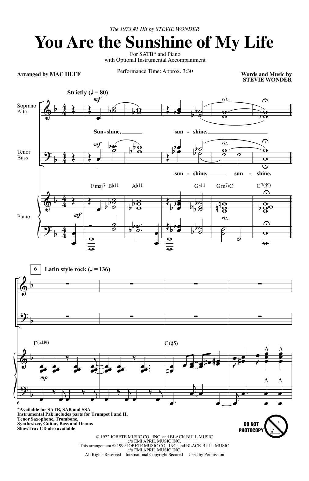 Download Stevie Wonder You Are The Sunshine Of My Life (arr. M Sheet Music