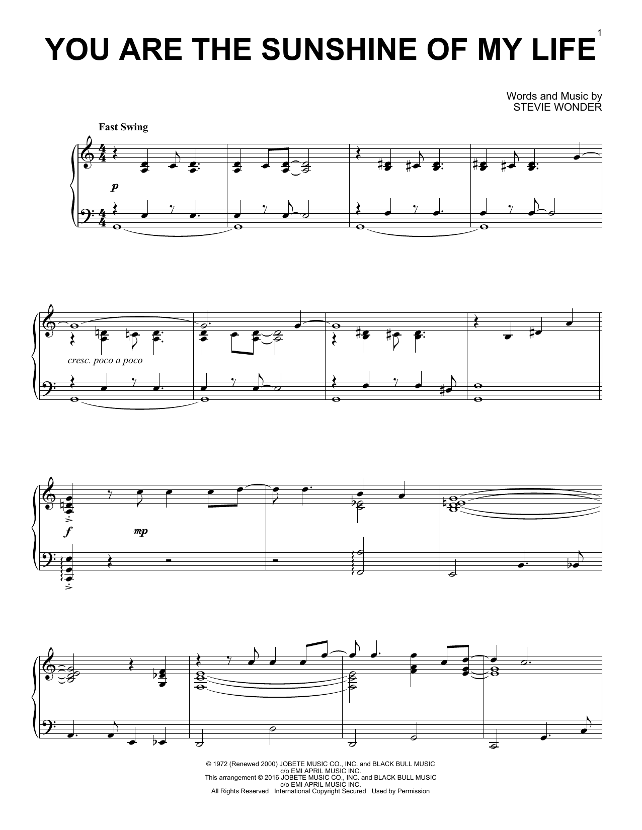Download Stevie Wonder You Are The Sunshine Of My Life [Jazz v Sheet Music