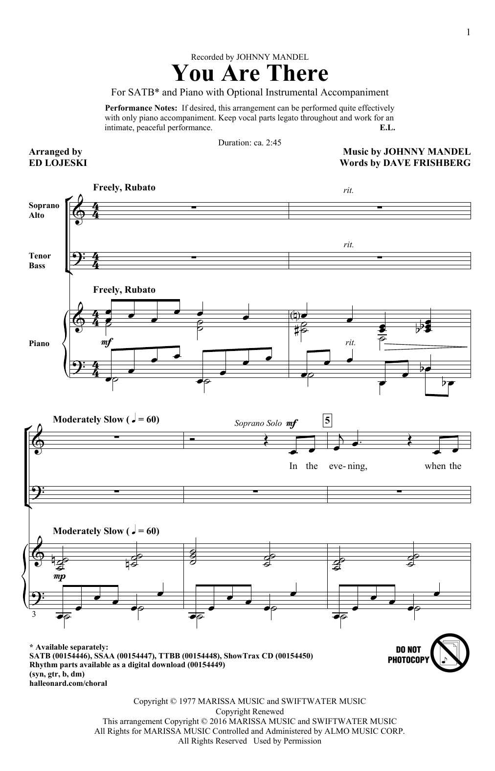 Download Ed Lojeski You Are There Sheet Music