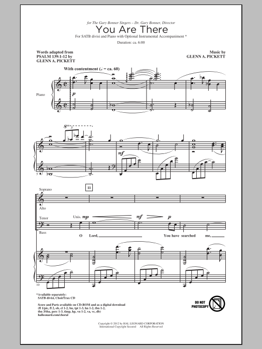 Download Glenn A. Pickett You Are There Sheet Music