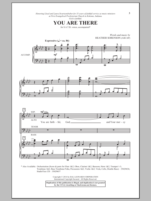 Download Heather Sorenson You Are There Sheet Music
