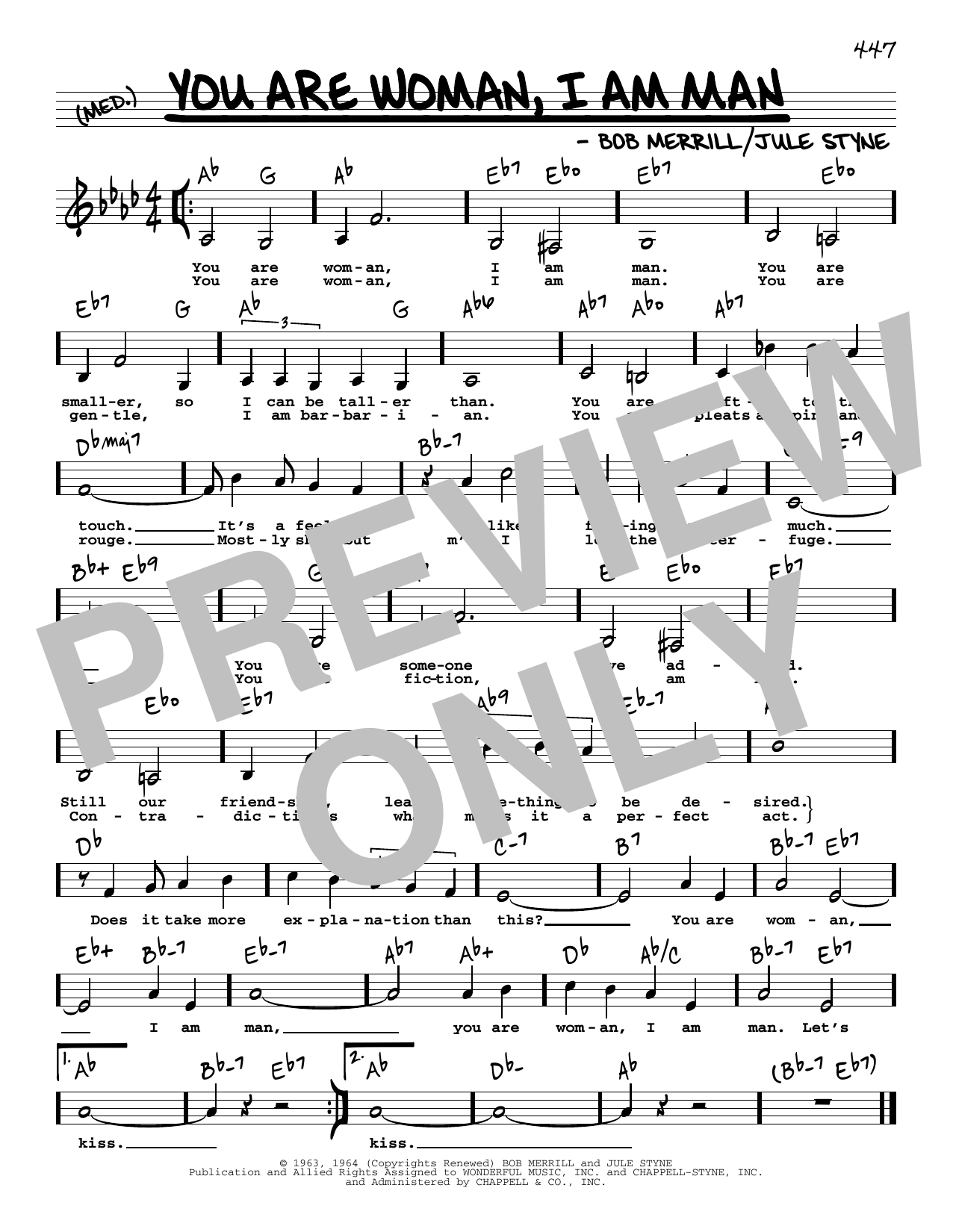 Download Bob Merrill You Are Woman, I Am Man (Low Voice) Sheet Music