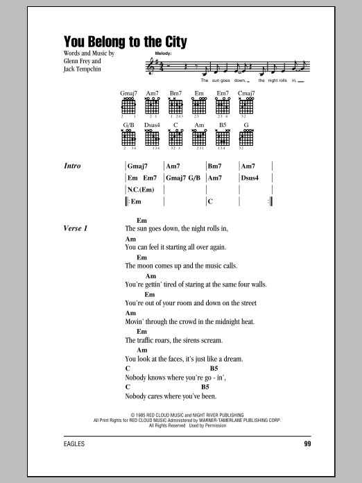 Download Eagles You Belong To The City Sheet Music