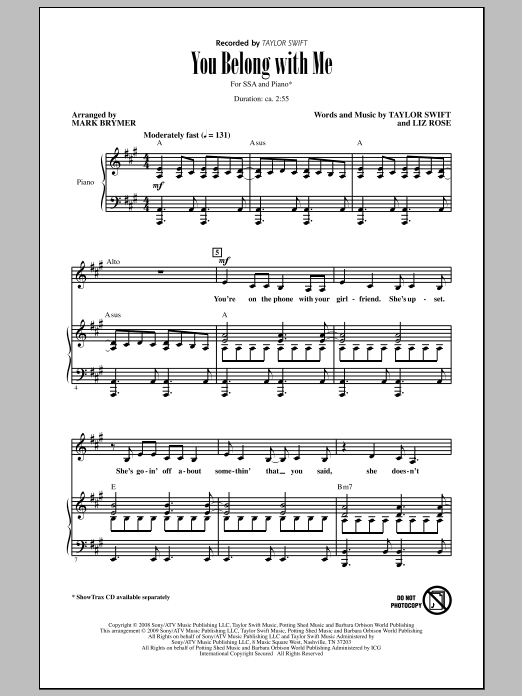 Download Mark Brymer You Belong With Me Sheet Music