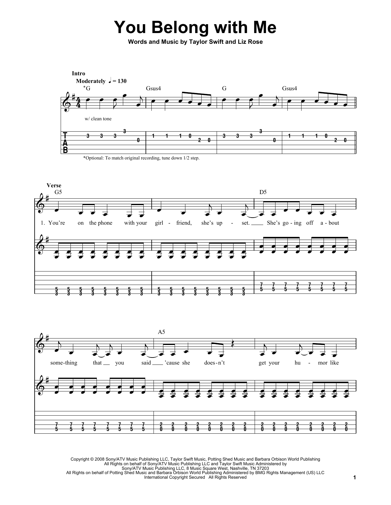 Download Taylor Swift You Belong With Me Sheet Music