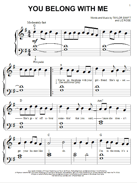 Download Taylor Swift You Belong With Me Sheet Music