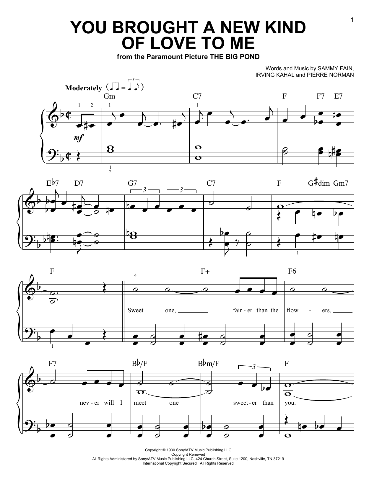 Download Sammy Fain You Brought A New Kind Of Love To Me Sheet Music