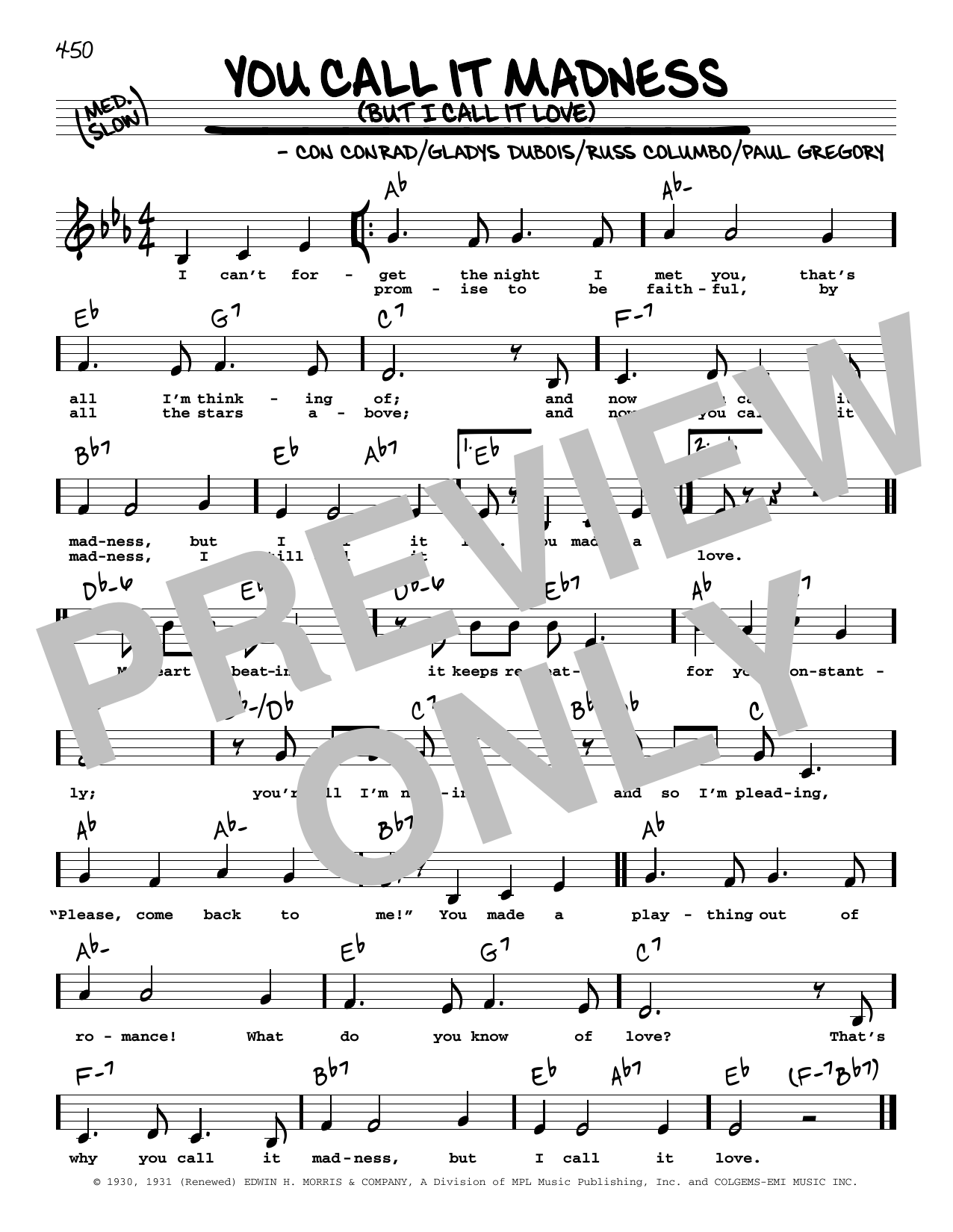 Download Con Conrad You Call It Madness (But I Call It Love Sheet Music