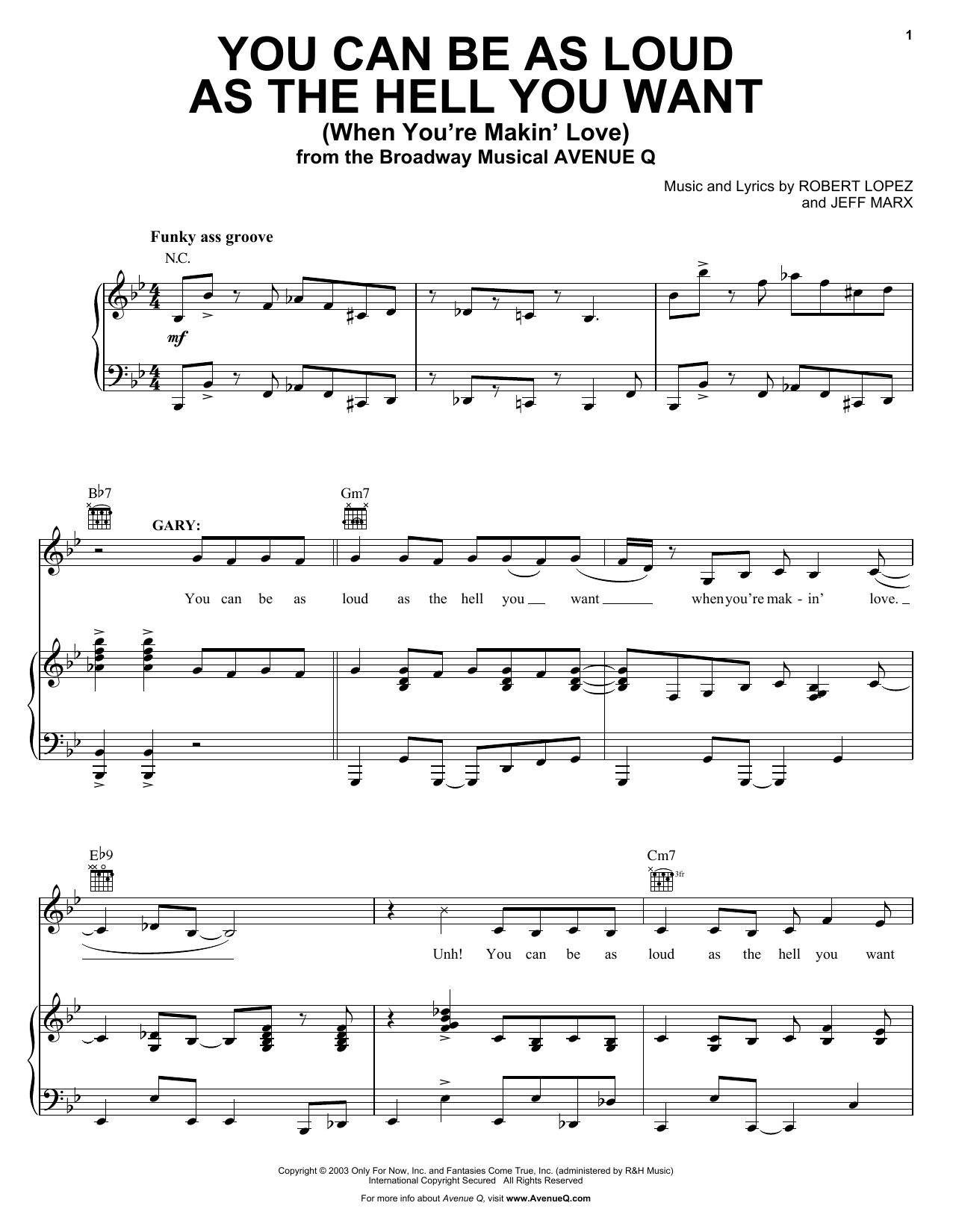 Download Robert Lopez & Jeff Marx You Can Be As Loud As The Hell You Want Sheet Music