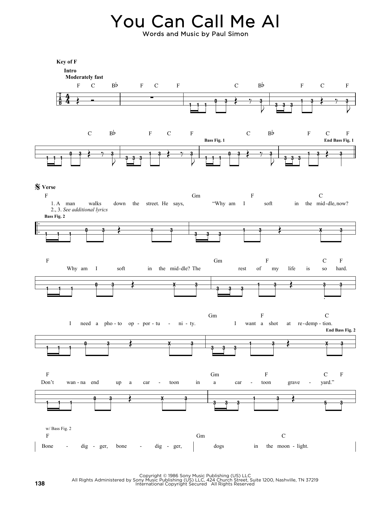 Paul Simon You Can Call Me Al sheet music notes printable PDF score